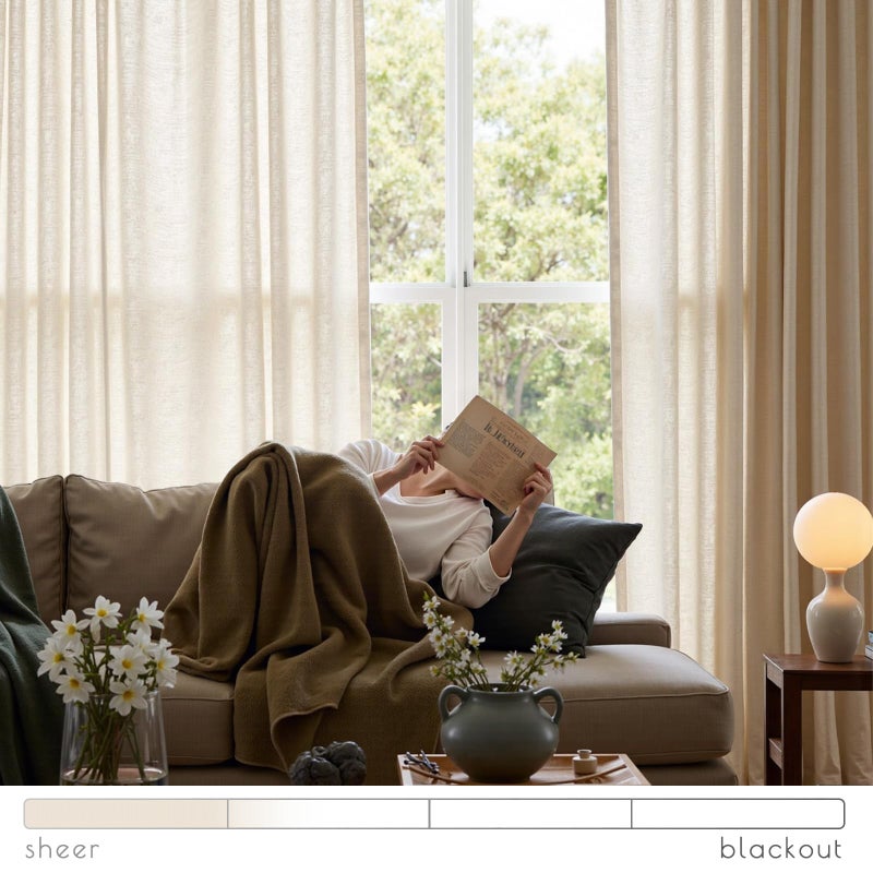jinchan Beige Linen Blend Curtains 84 Inches Length 2 Panels for Bedroom Living Room, Light Filtering 50 Inches Wide Natural Farmhouse Drapes with Rod Pocket Back Tab (50W x 84L, Ecru) - Image 3